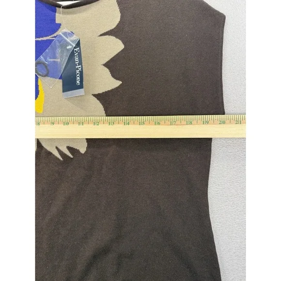 Evan Picone Women's Sz L Brown Abstract Floral Design Kitted Blouse Top NWT - Picture 6 of 8